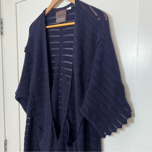 Anthropologie Guinevere Cardigan Sweater M Deep Blue Long Line Knit Open Front - Picture 4 of 14